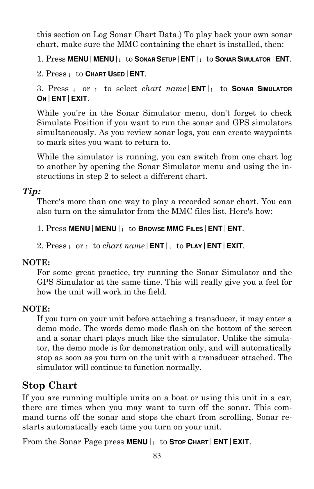 Eagle Electronics 500C, 500CDF manual Stop Chart, Press MENUMENU↓ to Browse MMC Filesentent 