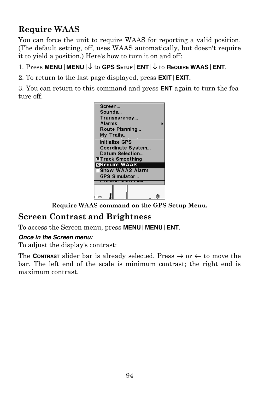 Eagle Electronics 500C manual Require Waas, Screen Contrast and Brightness 