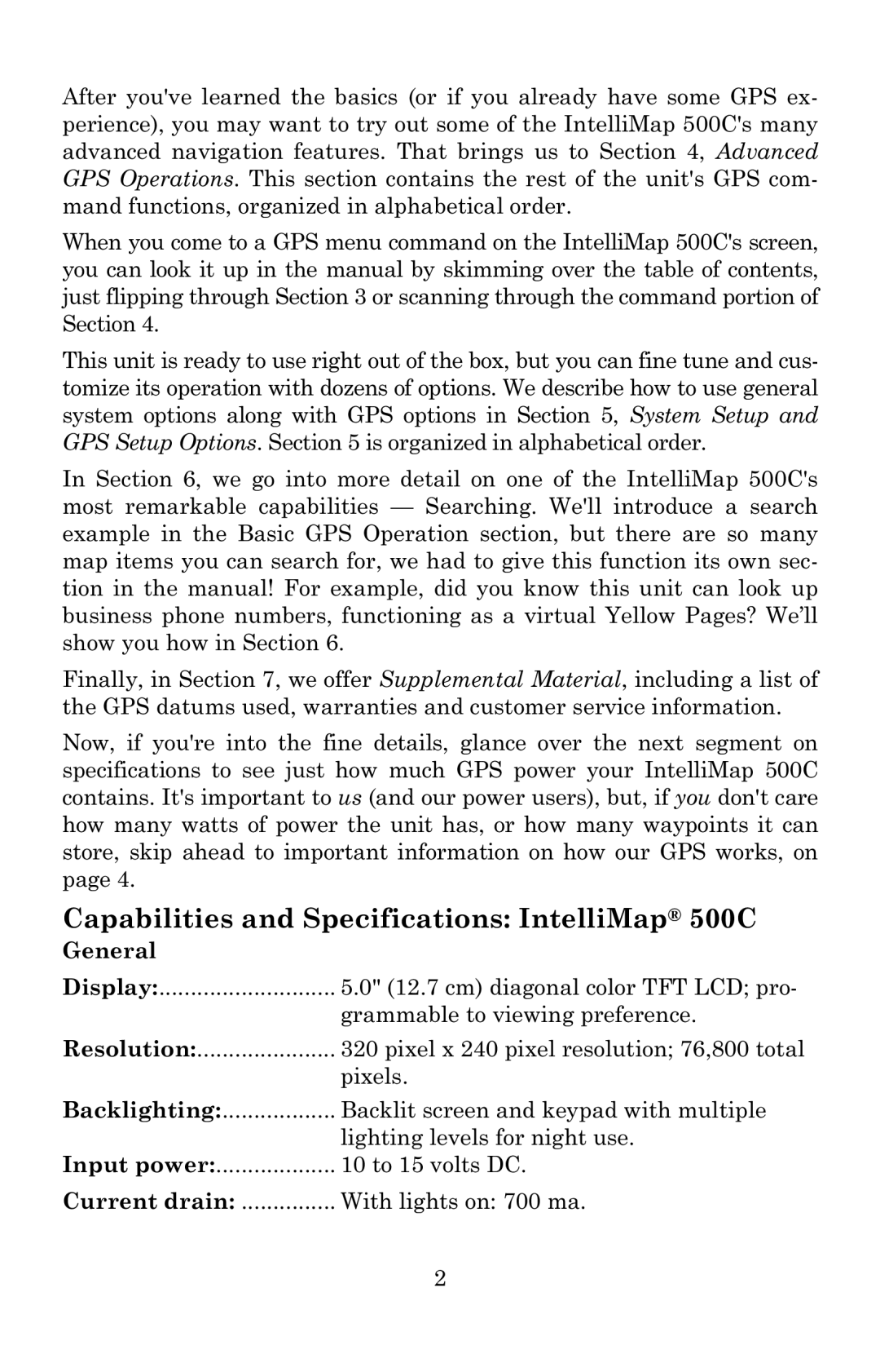 Eagle Electronics manual Capabilities and Specifications IntelliMap 500C 