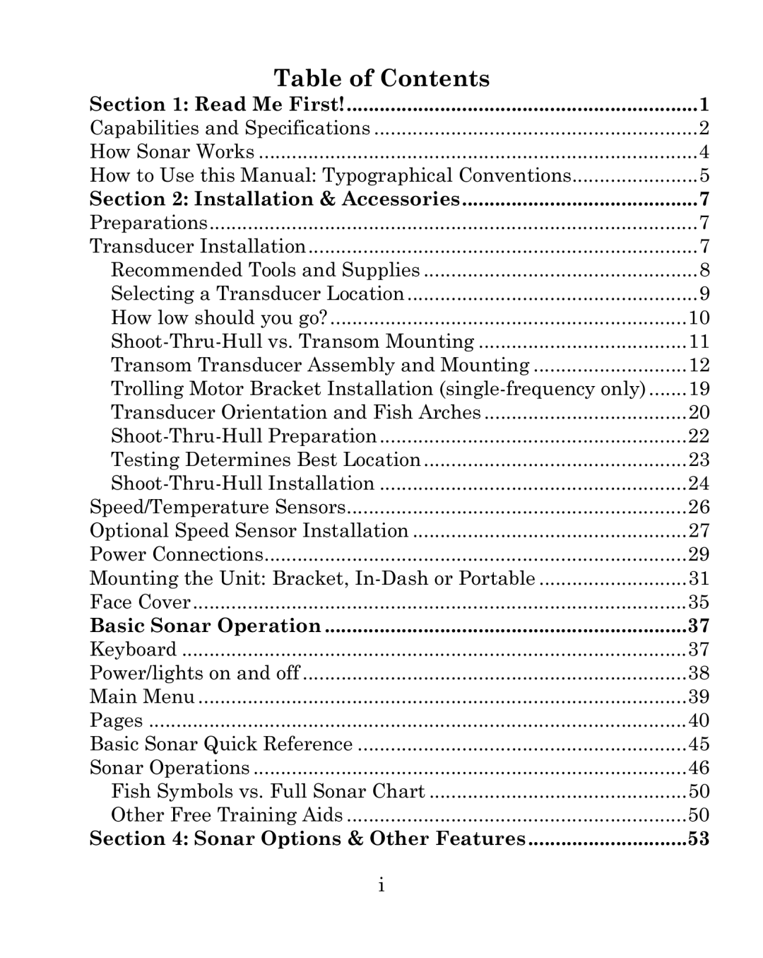 Eagle Electronics 500C manual Table of Contents 