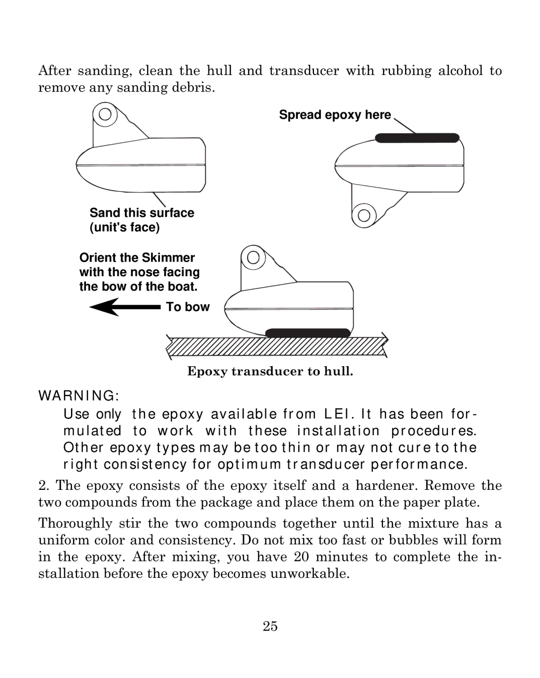 Eagle Electronics 500C manual Epoxy transducer to hull 