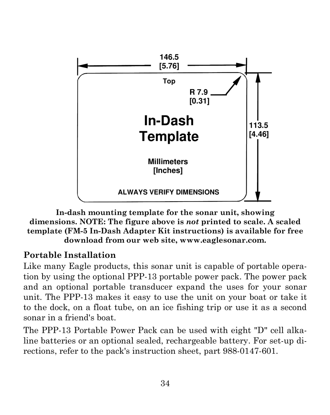 Eagle Electronics 500C manual In-Dash Template 