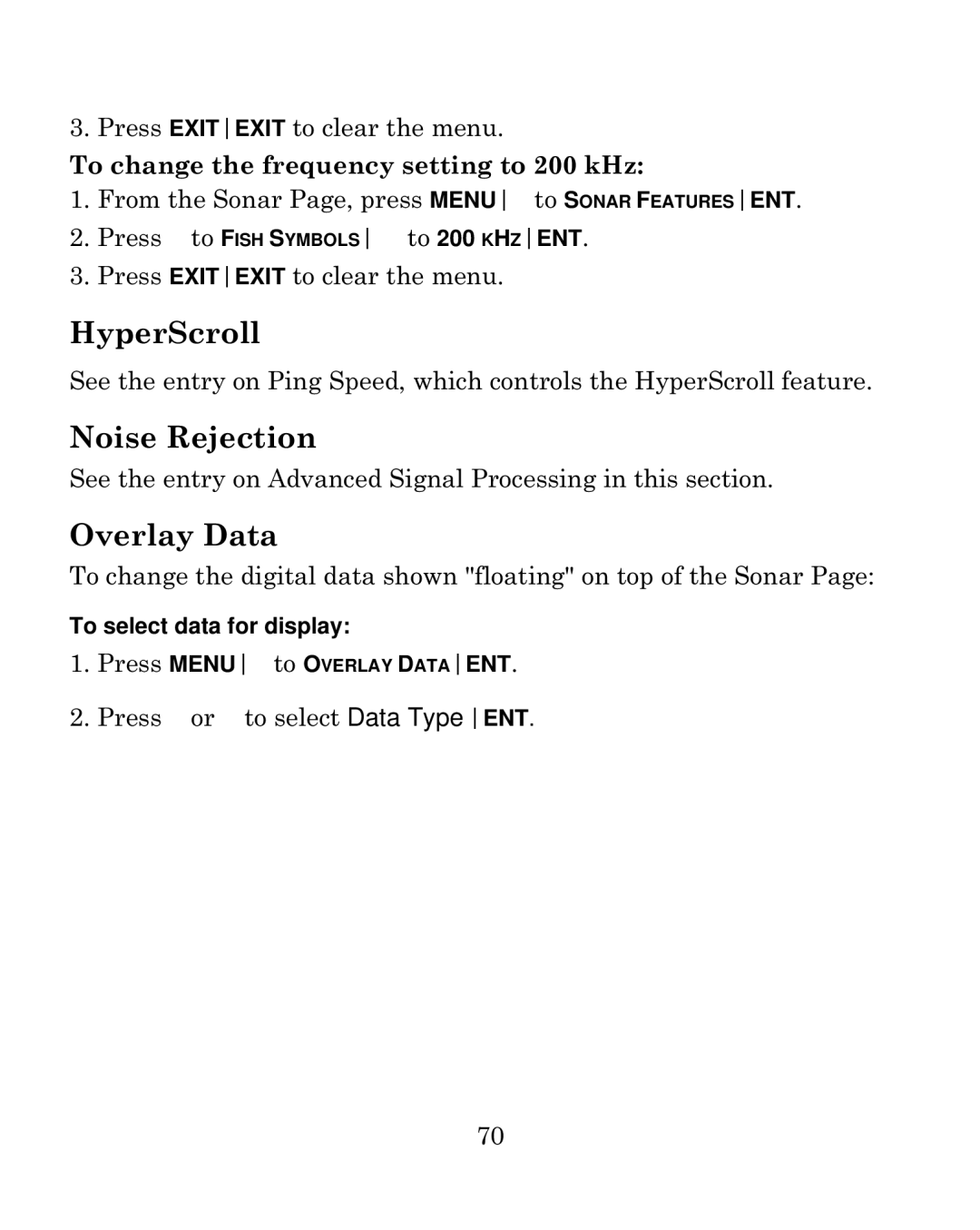 Eagle Electronics 500C manual HyperScroll, Noise Rejection, Overlay Data 