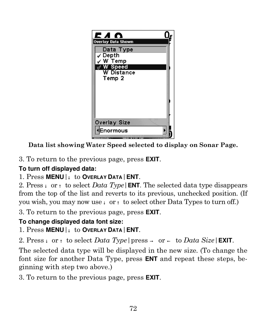 Eagle Electronics 500C manual To return to the previous page, press Exit 