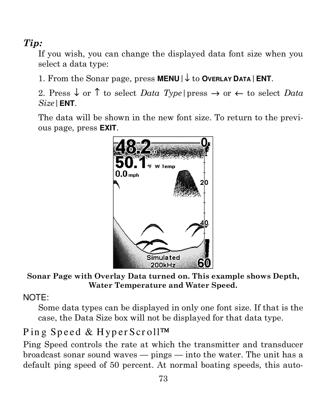 Eagle Electronics 500C manual Ping Speed & HyperScroll, Tip 