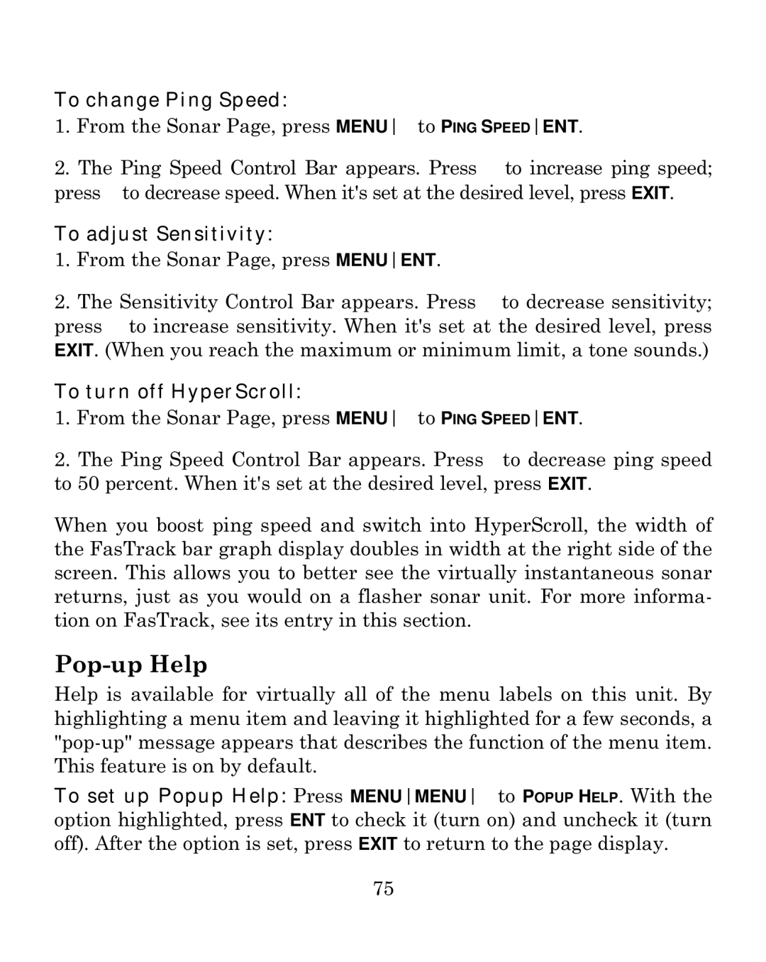 Eagle Electronics 500C manual Pop-up Help 