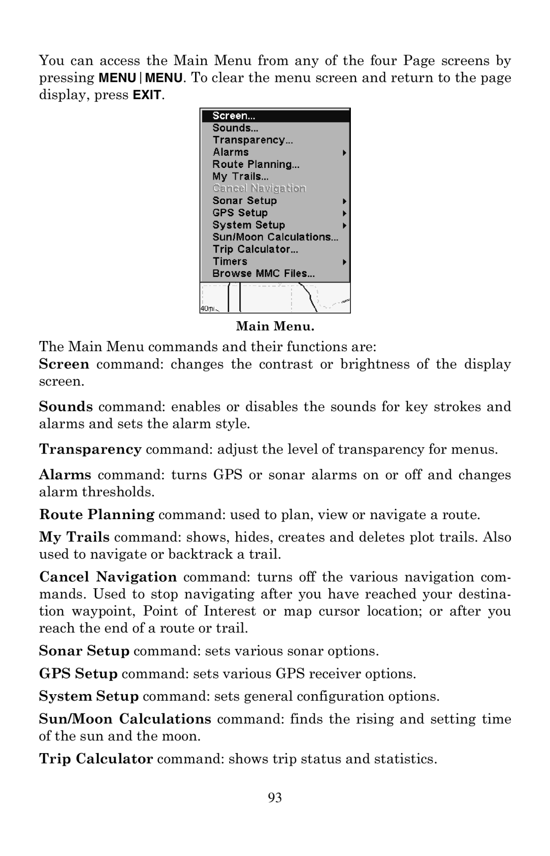 Eagle Electronics 500C manual Main Menu 