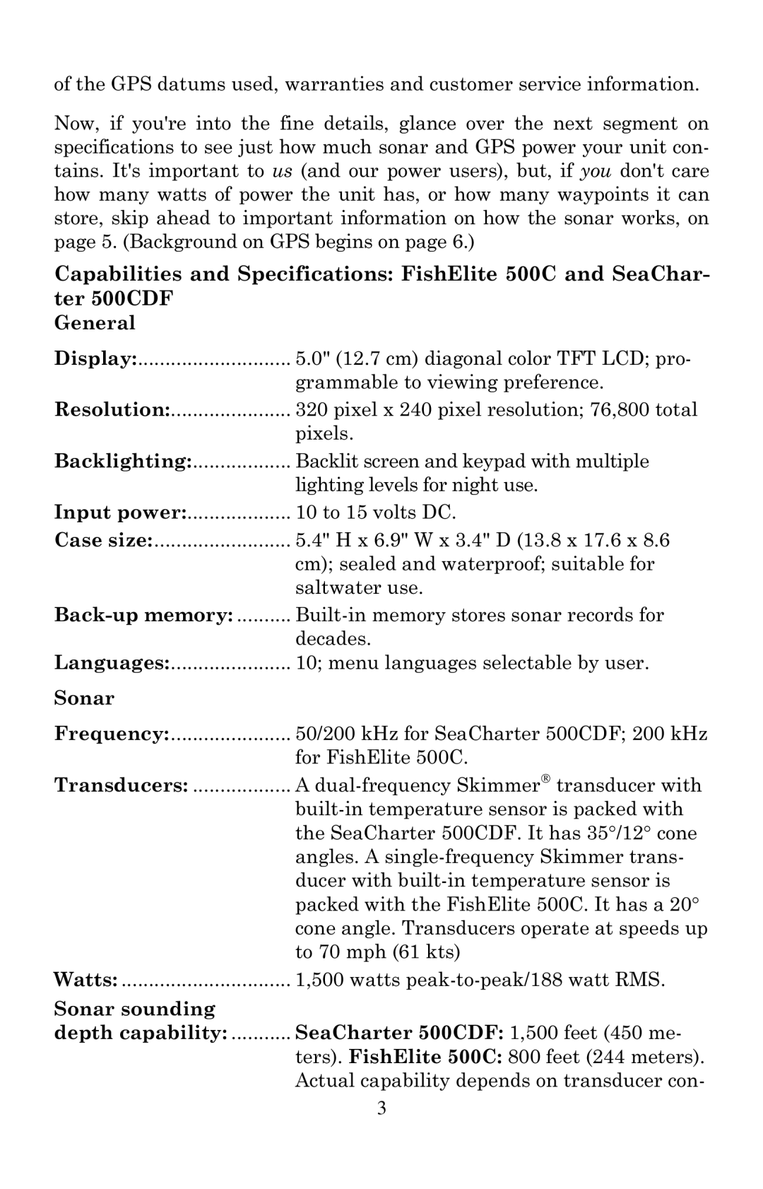 Eagle Electronics 500C manual General, Back-up memory, Sonar 