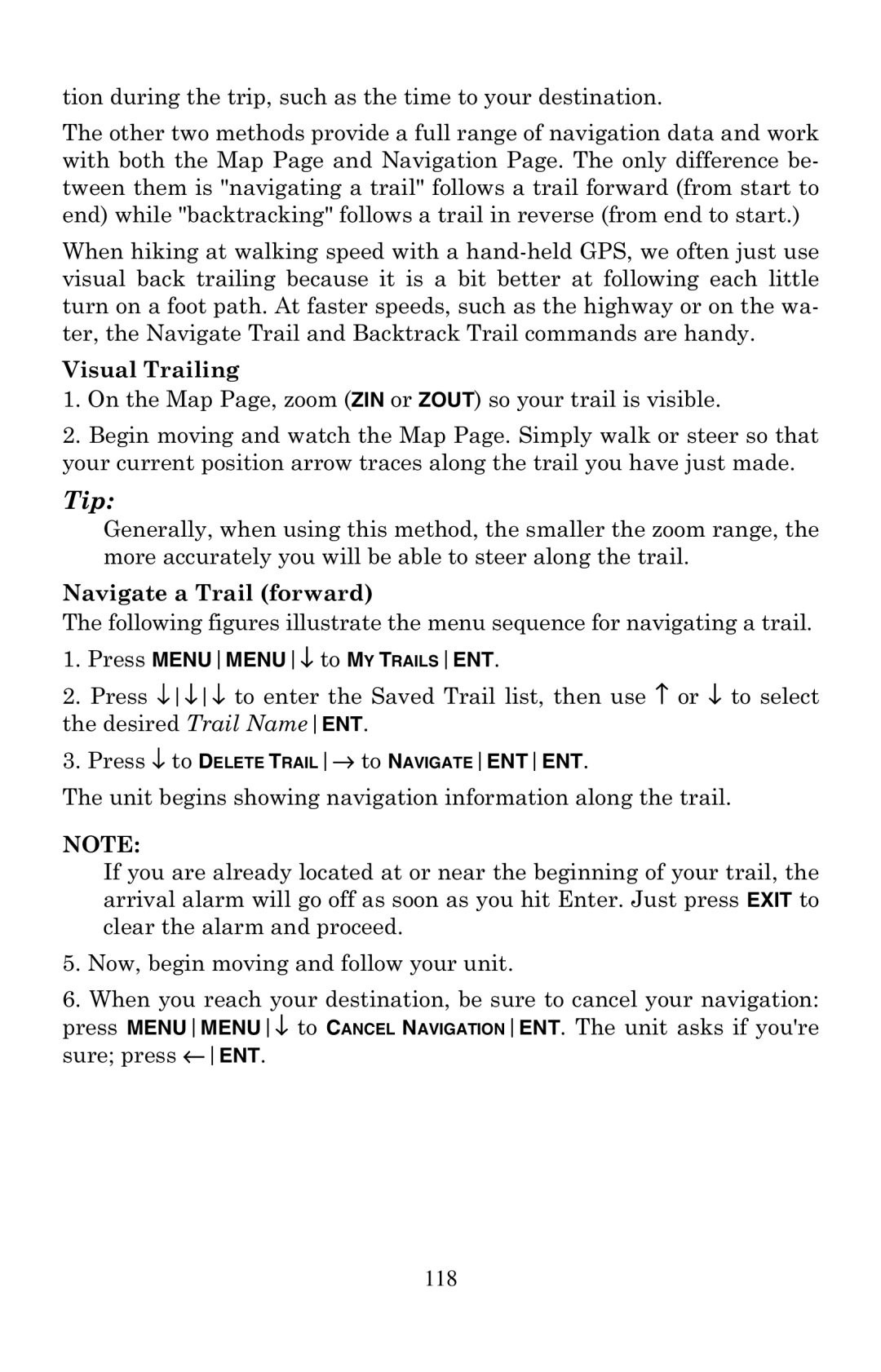 Eagle Electronics 500C manual Visual Trailing, Navigate a Trail forward 