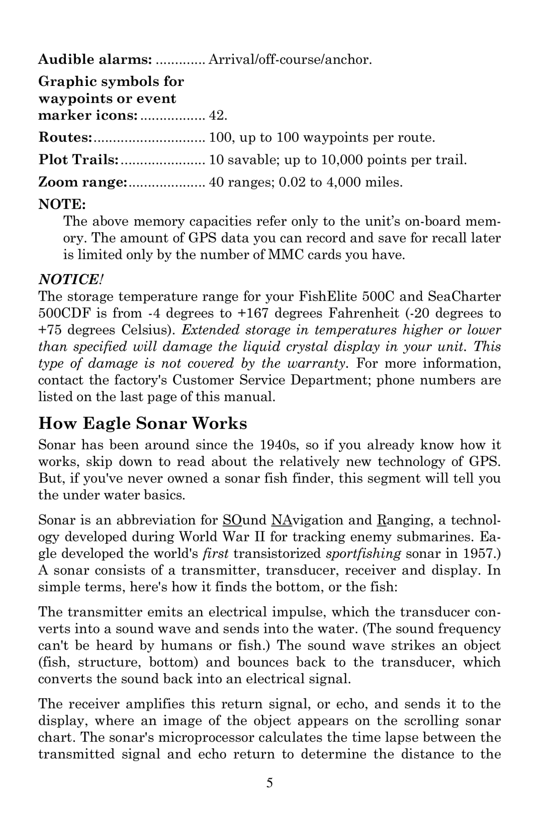 Eagle Electronics 500C manual How Eagle Sonar Works, Graphic symbols for Waypoints or event 