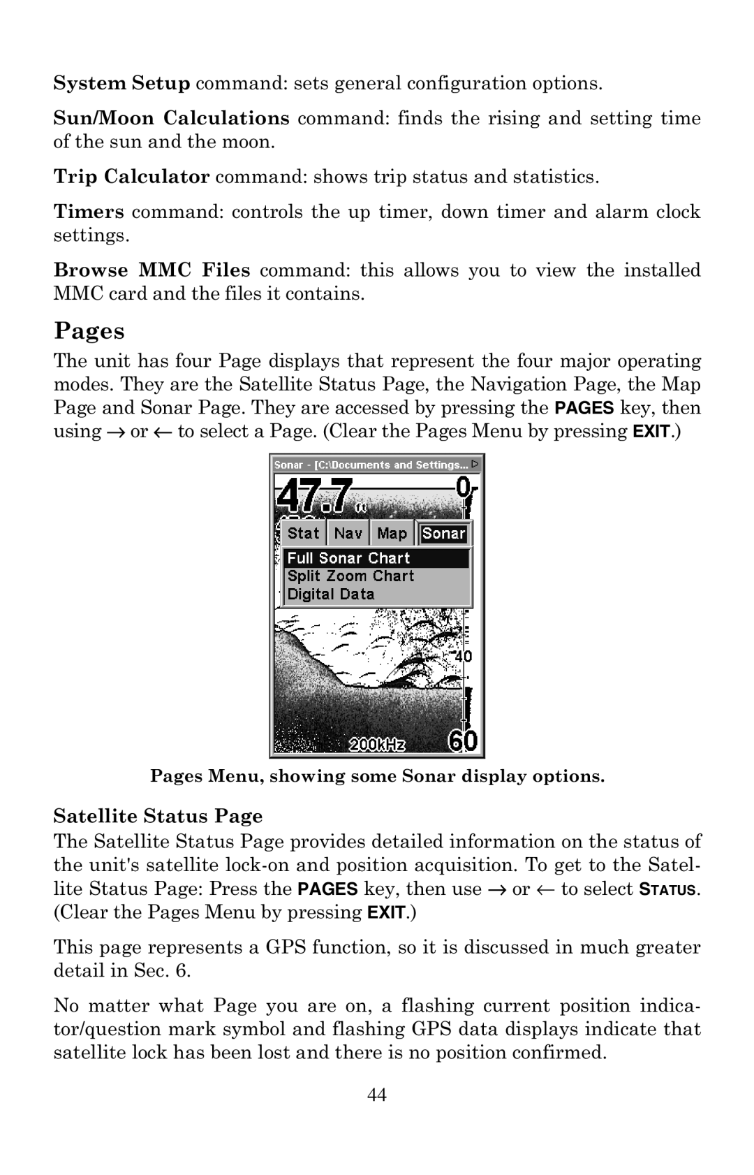 Eagle Electronics 500C manual Pages, Satellite Status 