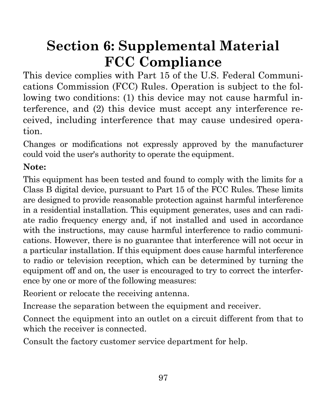 Eagle Electronics 500CDF manual Supplemental Material FCC Compliance 