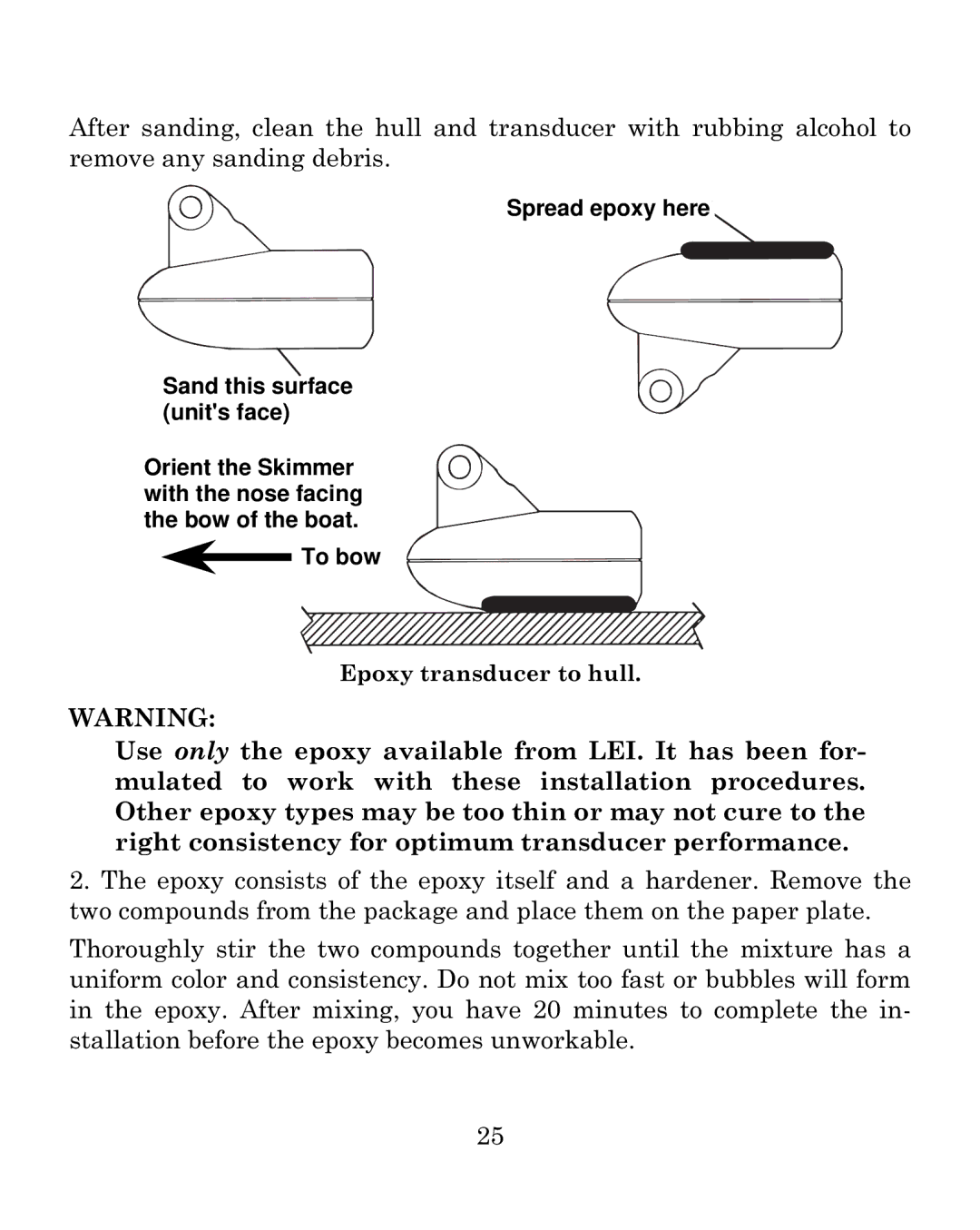 Eagle Electronics 500CDF manual Epoxy transducer to hull 