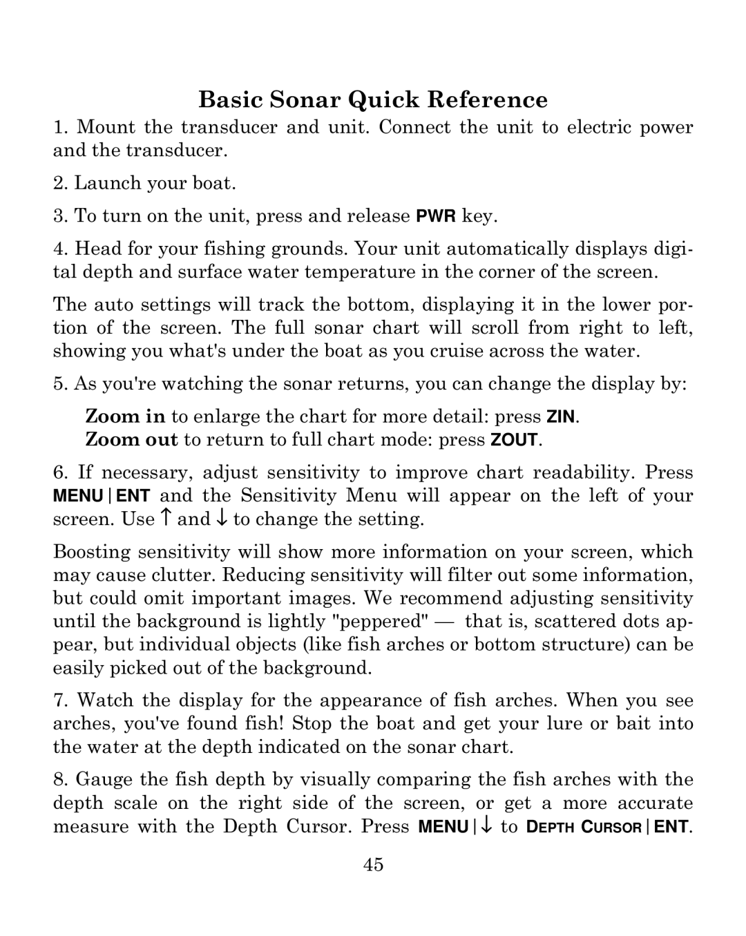 Eagle Electronics 500CDF manual Basic Sonar Quick Reference 