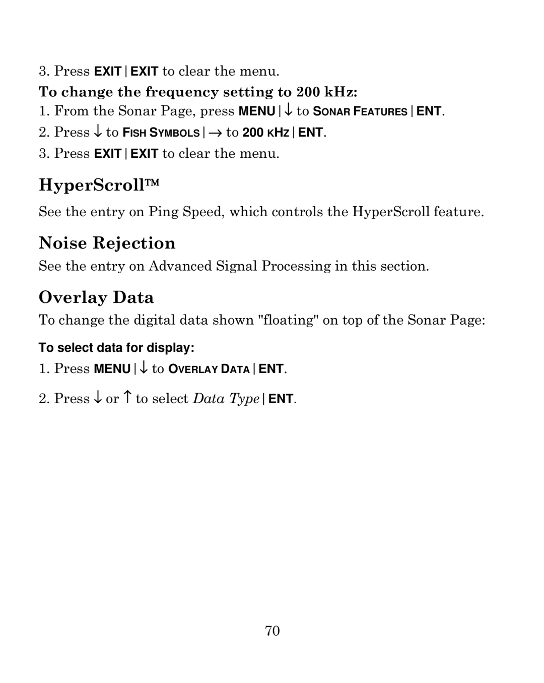 Eagle Electronics 500CDF manual HyperScroll, Noise Rejection, Overlay Data 