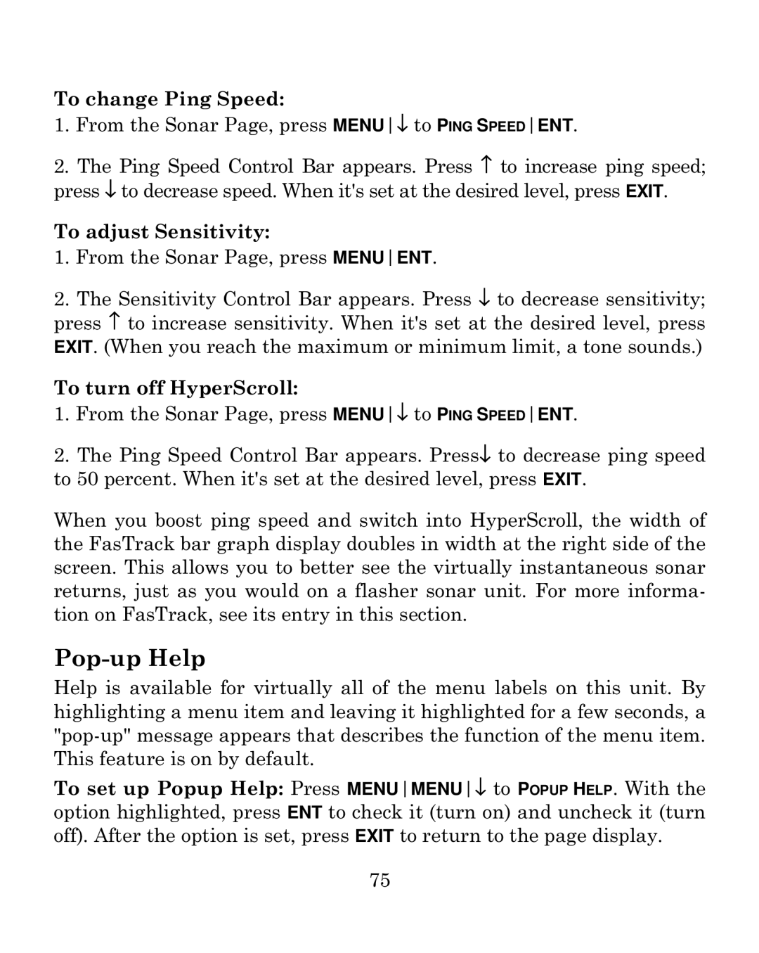 Eagle Electronics 500CDF manual Pop-up Help 