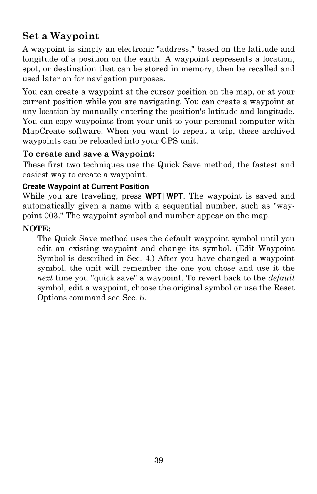 Eagle Electronics 502C manual Set a Waypoint 