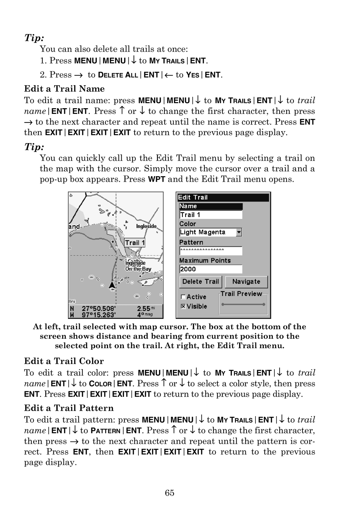 Eagle Electronics 502C manual Edit a Trail Name 