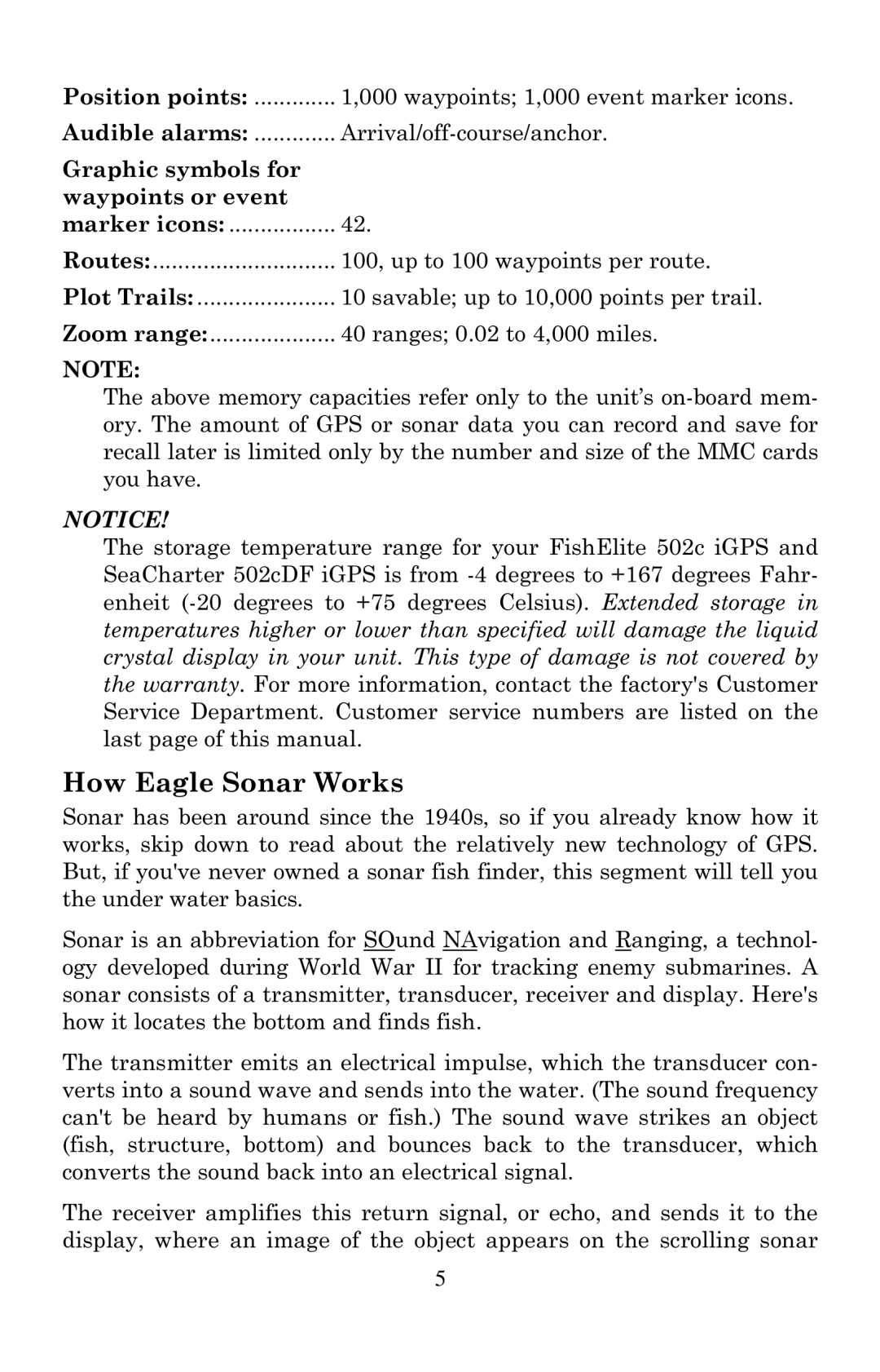 Eagle Electronics 502cDF manual How Eagle Sonar Works, Position points, Graphic symbols for Waypoints or event 