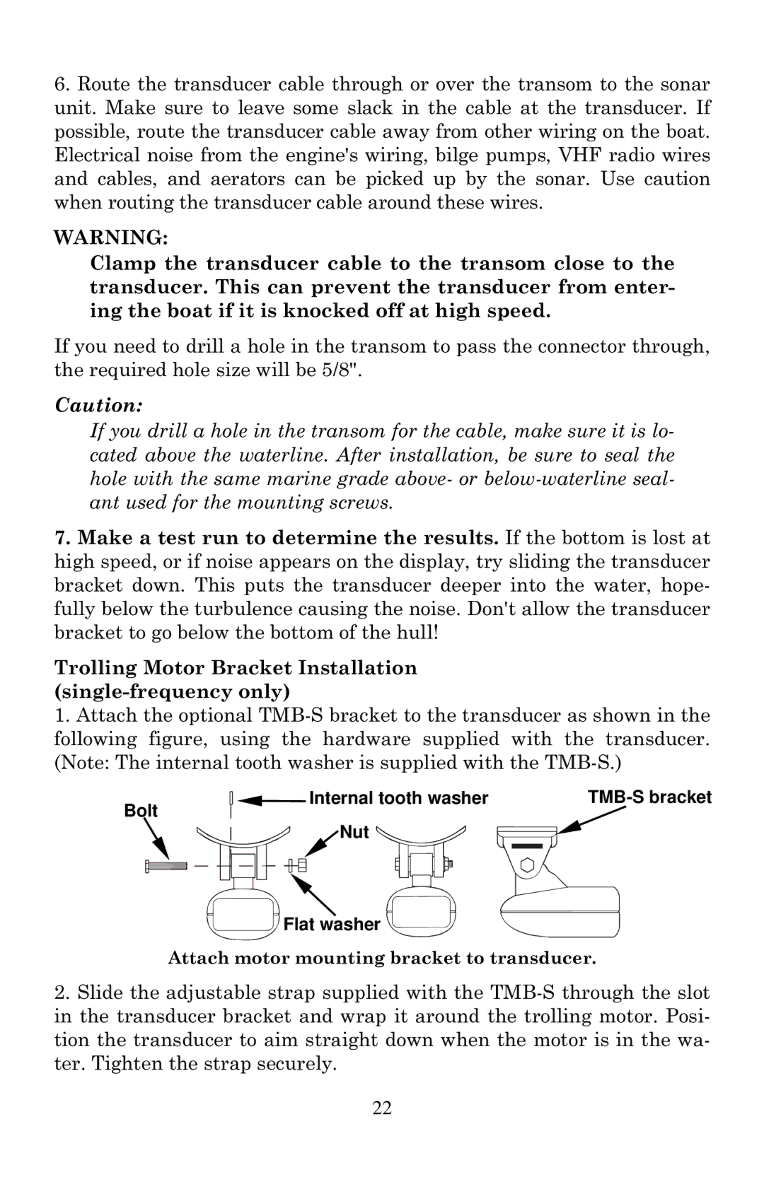 Eagle Electronics 502cDF manual Trolling Motor Bracket Installation single-frequency only 