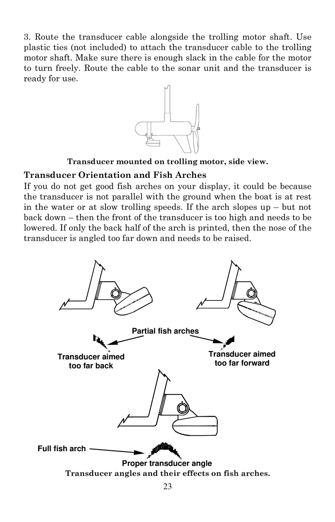 Eagle Electronics 502cDF manual Transducer Orientation and Fish Arches, Partial fish arches, Transducer aimed, Too far back 