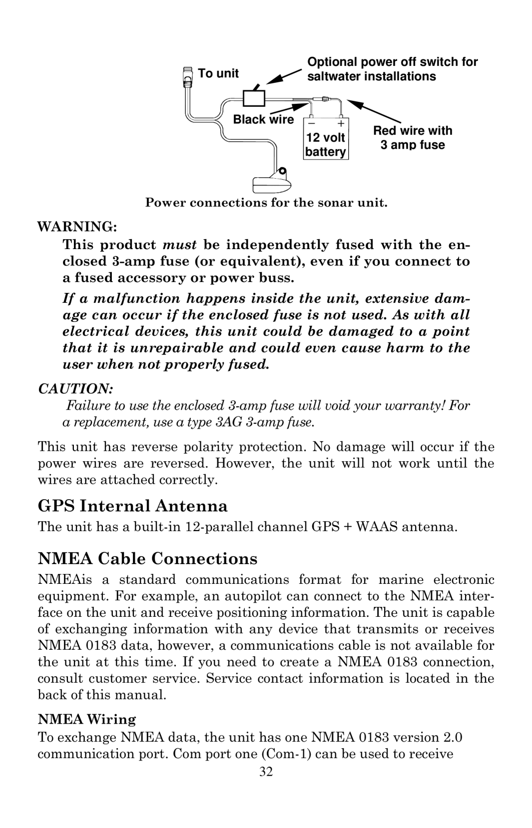 Eagle Electronics 502cDF manual GPS Internal Antenna, Nmea Cable Connections, Nmea Wiring 