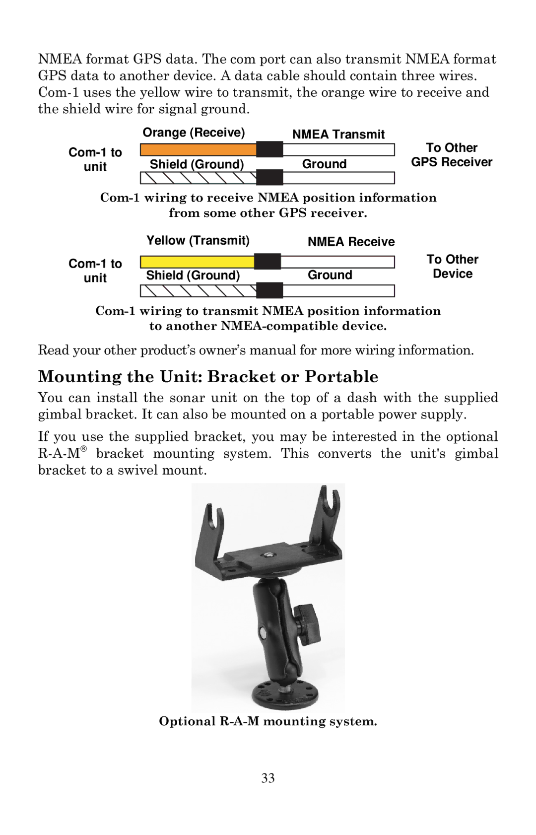 Eagle Electronics 502cDF manual Mounting the Unit Bracket or Portable, Orange Receive 