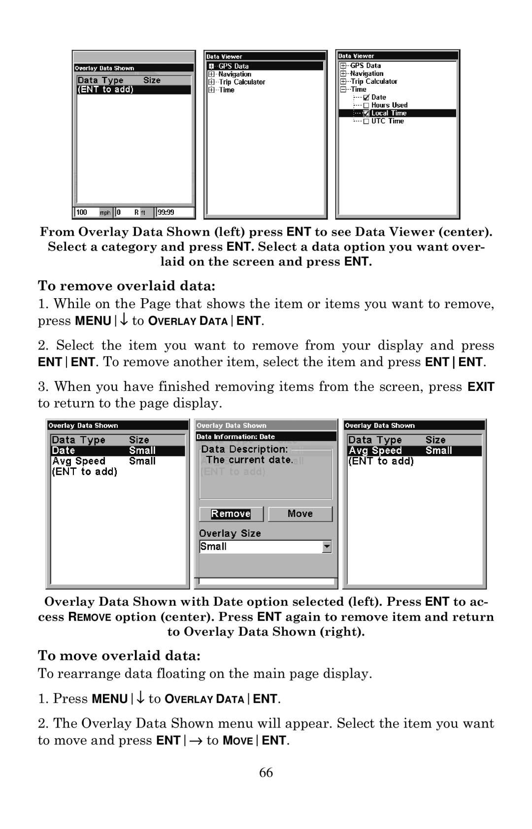 Eagle Electronics 502cDF manual To remove overlaid data, To move overlaid data 