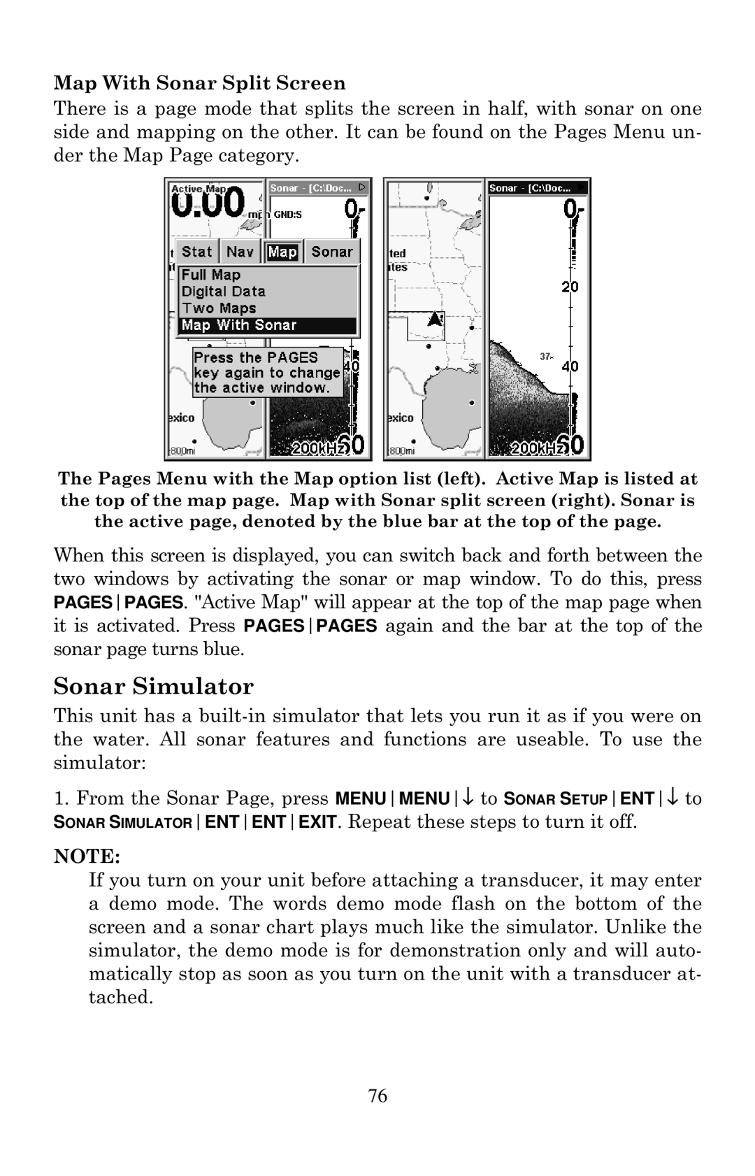 Eagle Electronics 502cDF manual Sonar Simulator, Map With Sonar Split Screen 