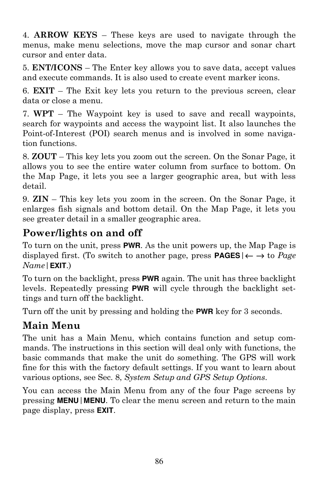 Eagle Electronics 502cDF manual Power/lights on and off 