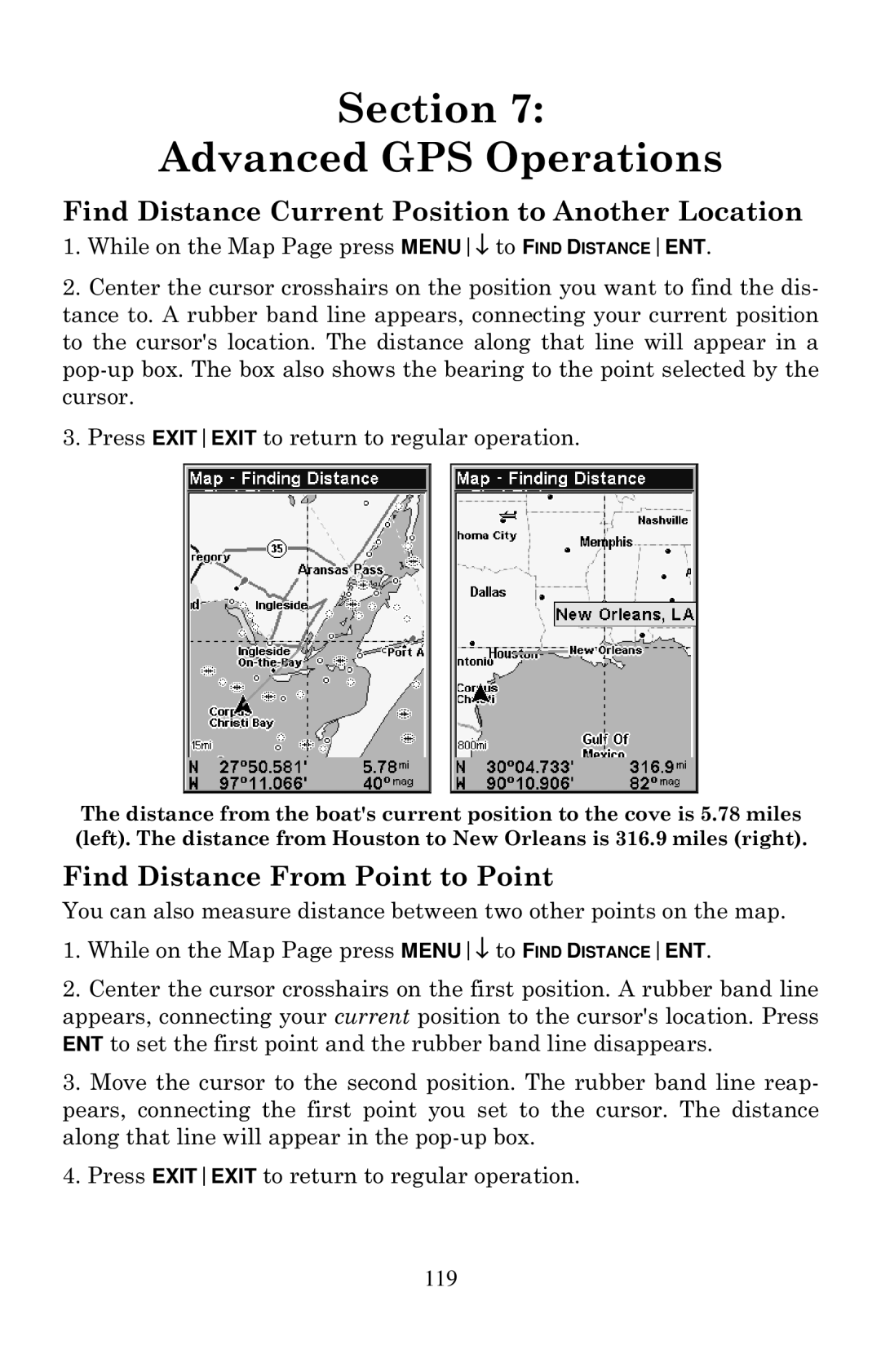 Eagle Electronics 640C, 640cDF Find Distance Current Position to Another Location, Find Distance From Point to Point 