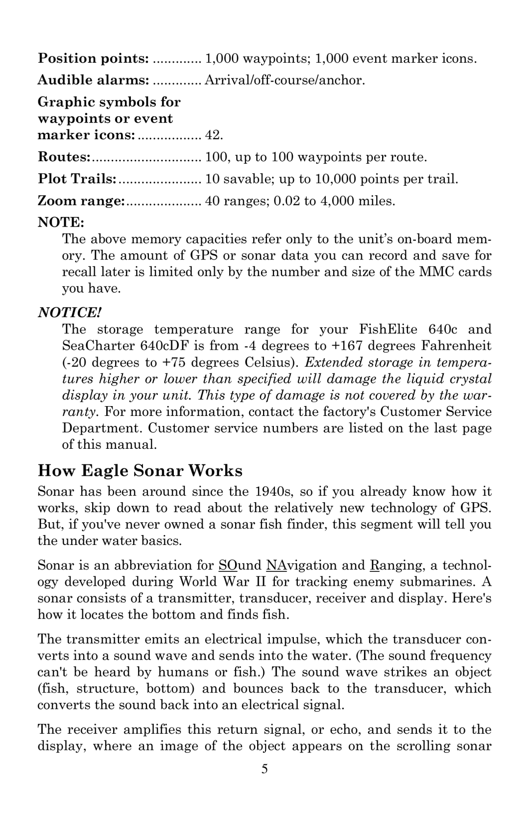 Eagle Electronics 640C, 640cDF manual How Eagle Sonar Works, Position points, Graphic symbols for Waypoints or event 