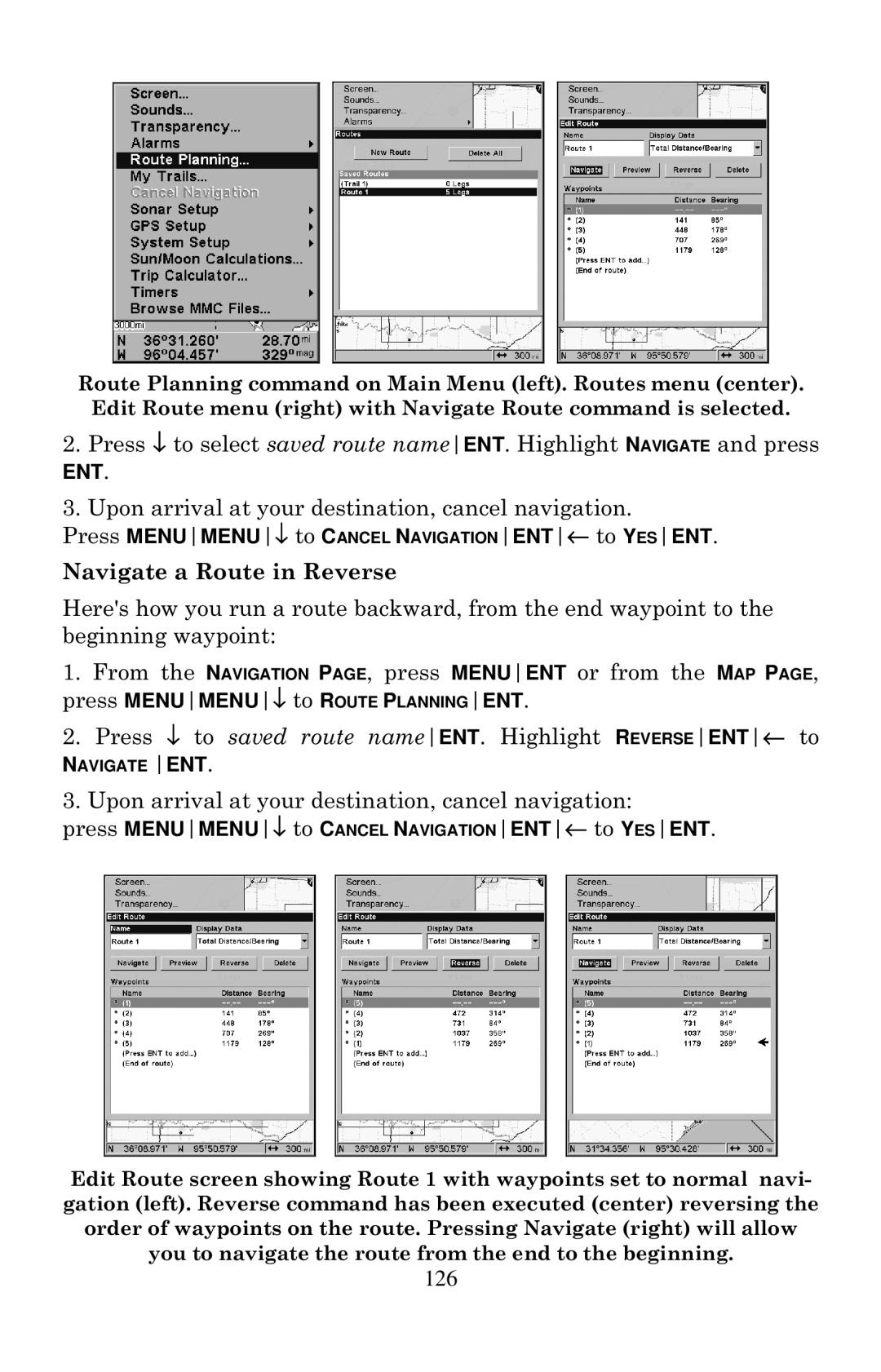 Eagle Electronics 640C, 640cDF manual Navigate a Route in Reverse 