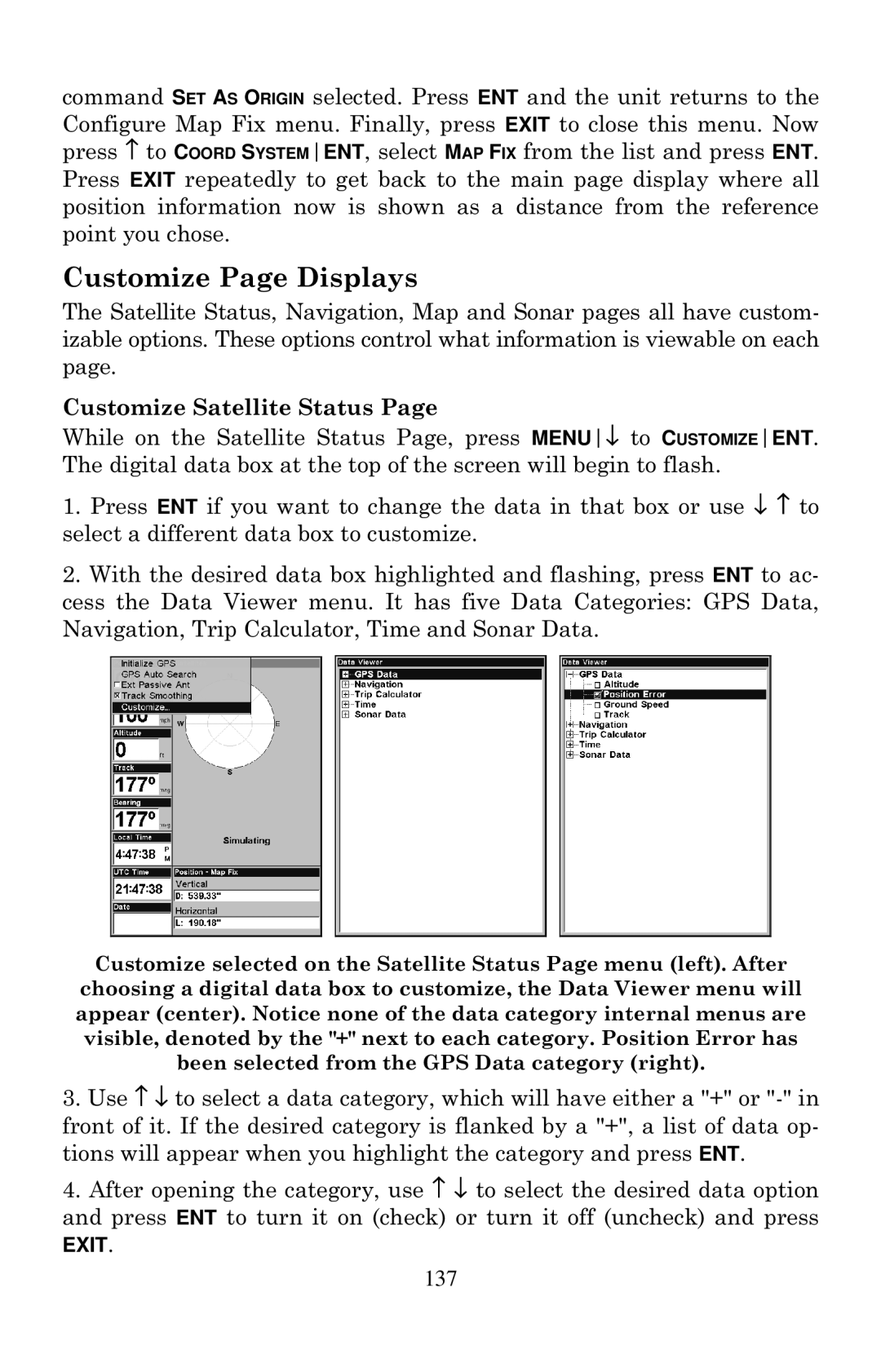 Eagle Electronics 640C, 640cDF manual Customize Page Displays, Customize Satellite Status 