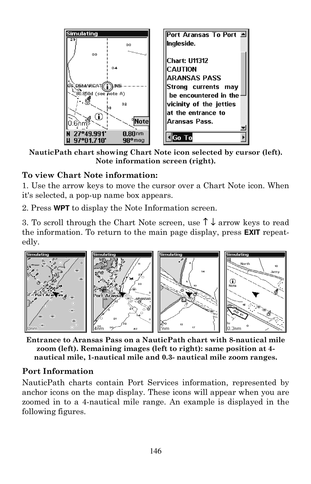 Eagle Electronics 640C, 640cDF manual To view Chart Note information, Port Information 