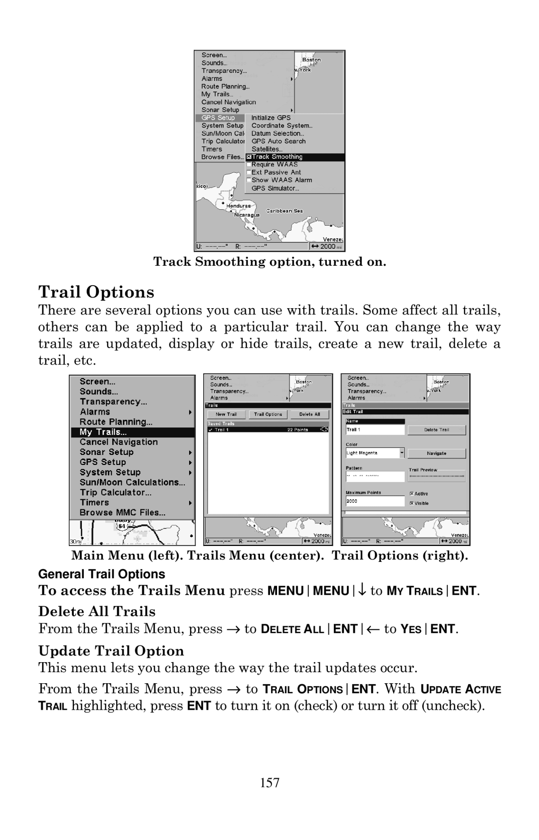 Eagle Electronics 640C, 640cDF manual Update Trail Option, General Trail Options 