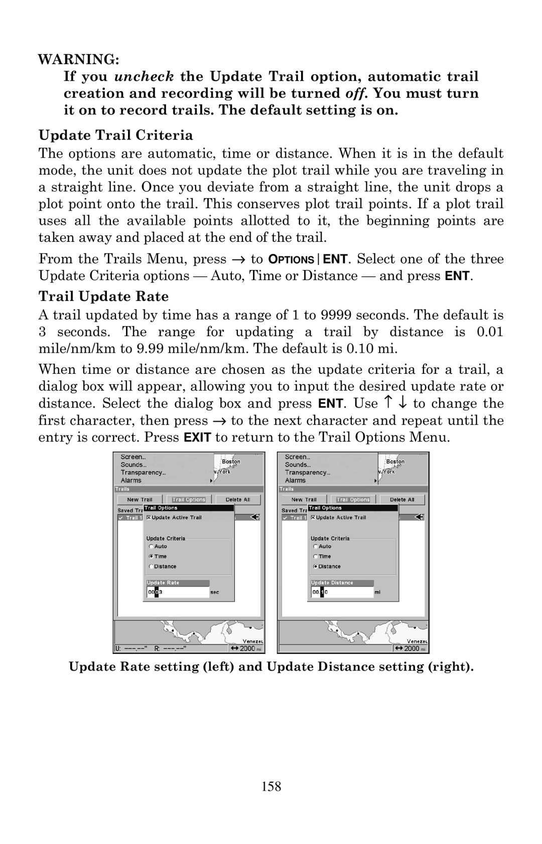 Eagle Electronics 640C, 640cDF manual Trail Update Rate, 158 