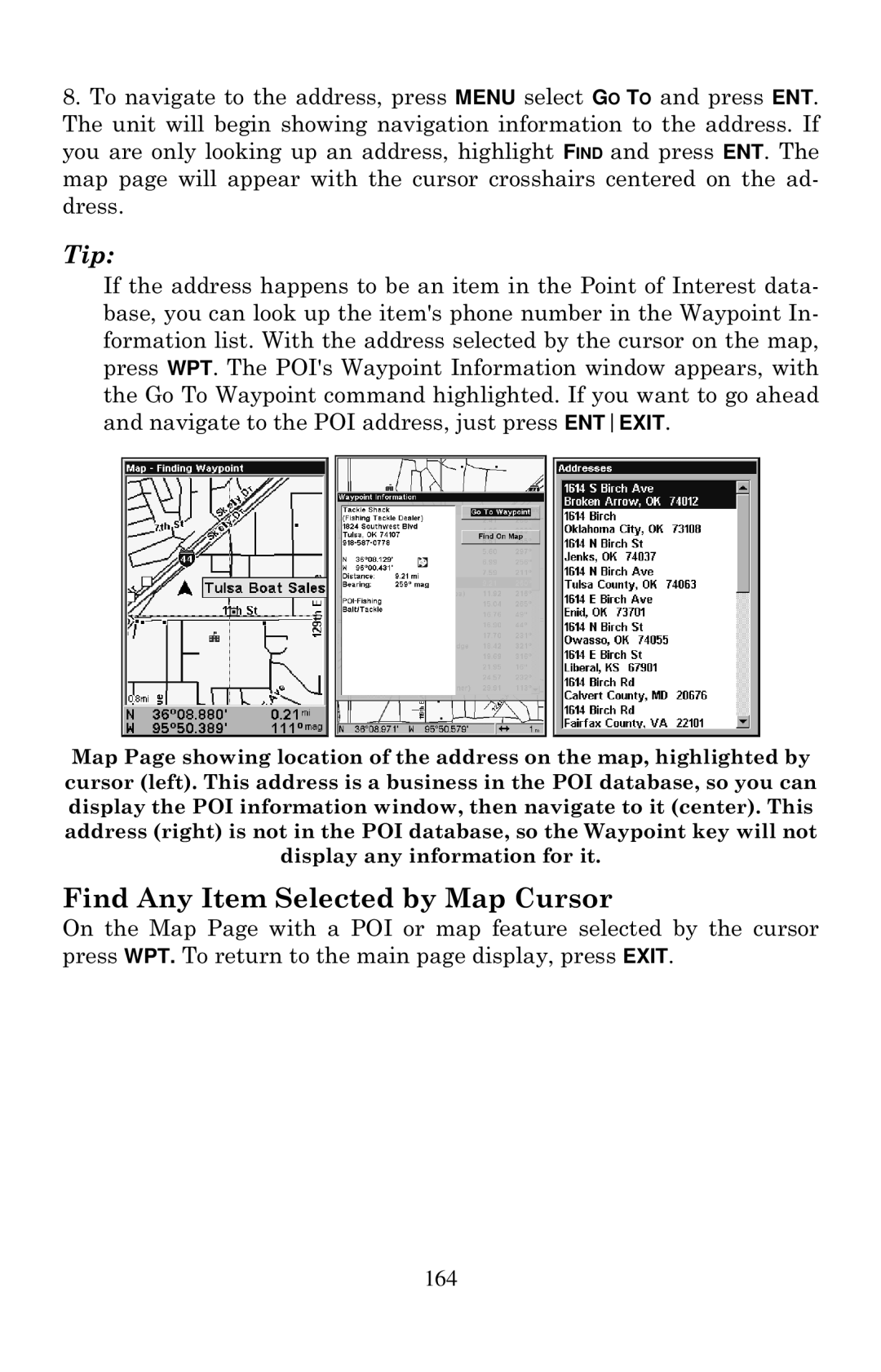 Eagle Electronics 640C, 640cDF manual Find Any Item Selected by Map Cursor 