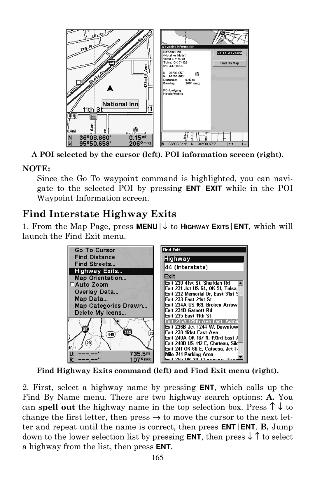 Eagle Electronics 640C, 640cDF manual Find Interstate Highway Exits 