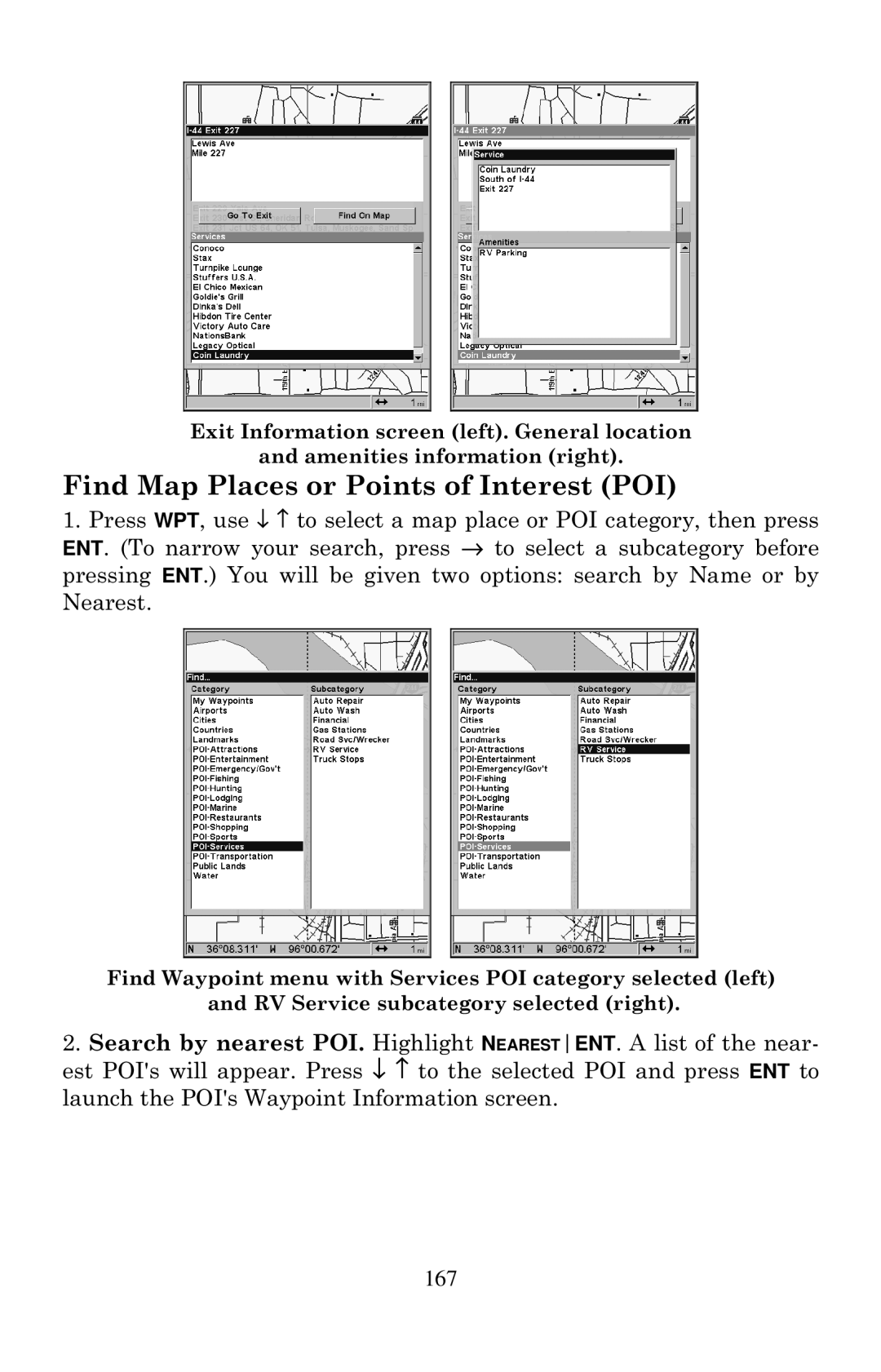 Eagle Electronics 640C, 640cDF manual Find Map Places or Points of Interest POI 