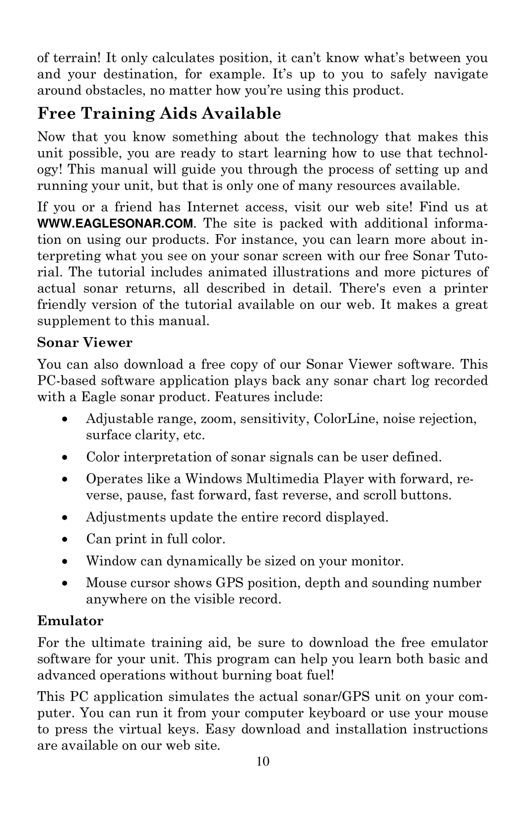 Eagle Electronics 640C, 640cDF manual Free Training Aids Available, Sonar Viewer, Emulator 