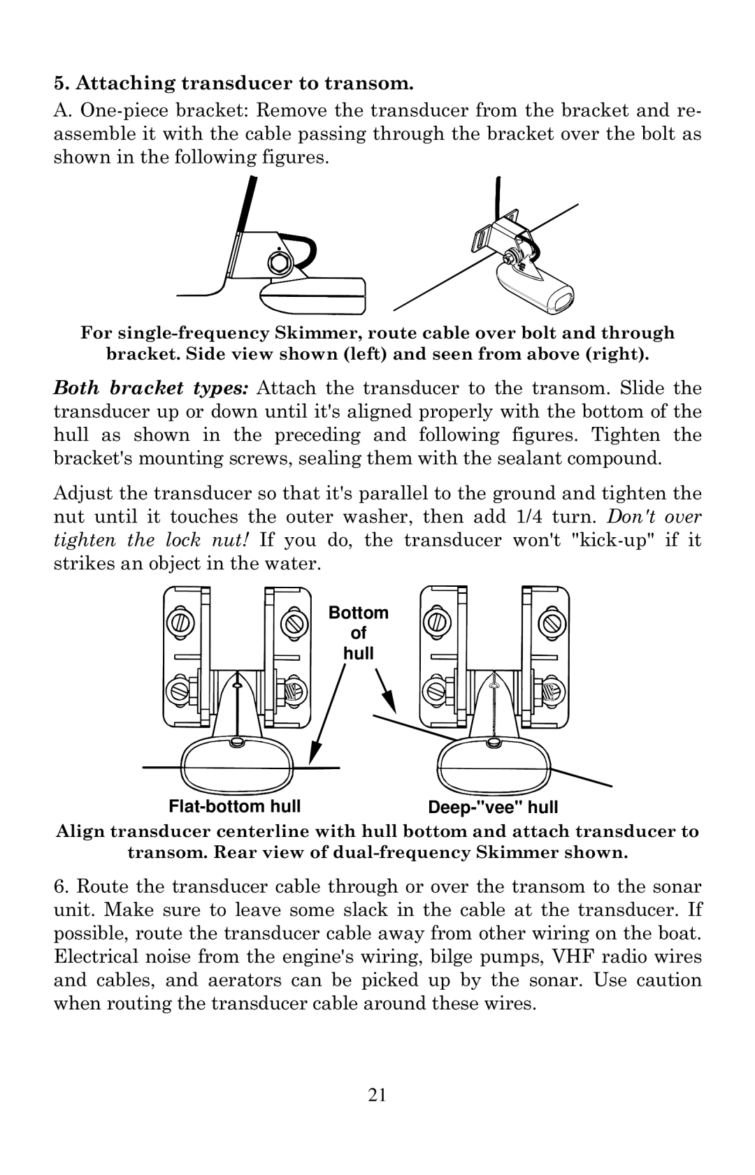 Eagle Electronics 640C, 640cDF manual Attaching transducer to transom, Bottom Hull Flat-bottom hull Deep-vee hull 