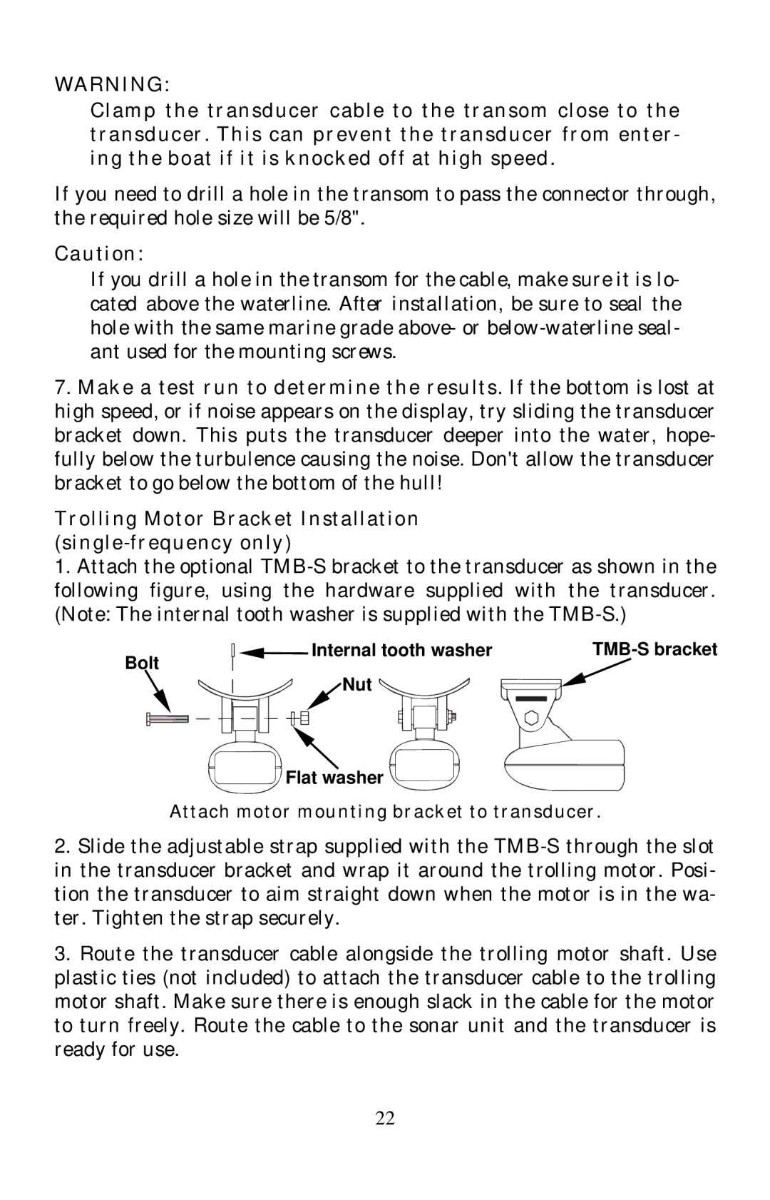 Eagle Electronics 640C, 640cDF manual Trolling Motor Bracket Installation single-frequency only 