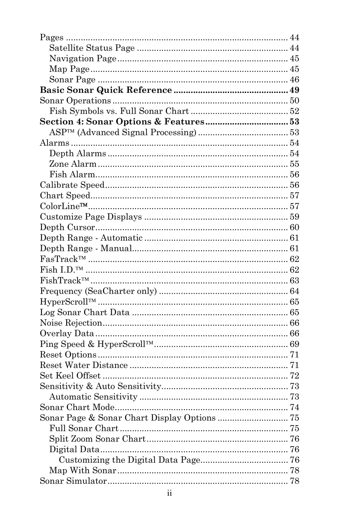 Eagle Electronics 640C, 640cDF manual Basic Sonar Quick Reference, Sonar Options & Features 