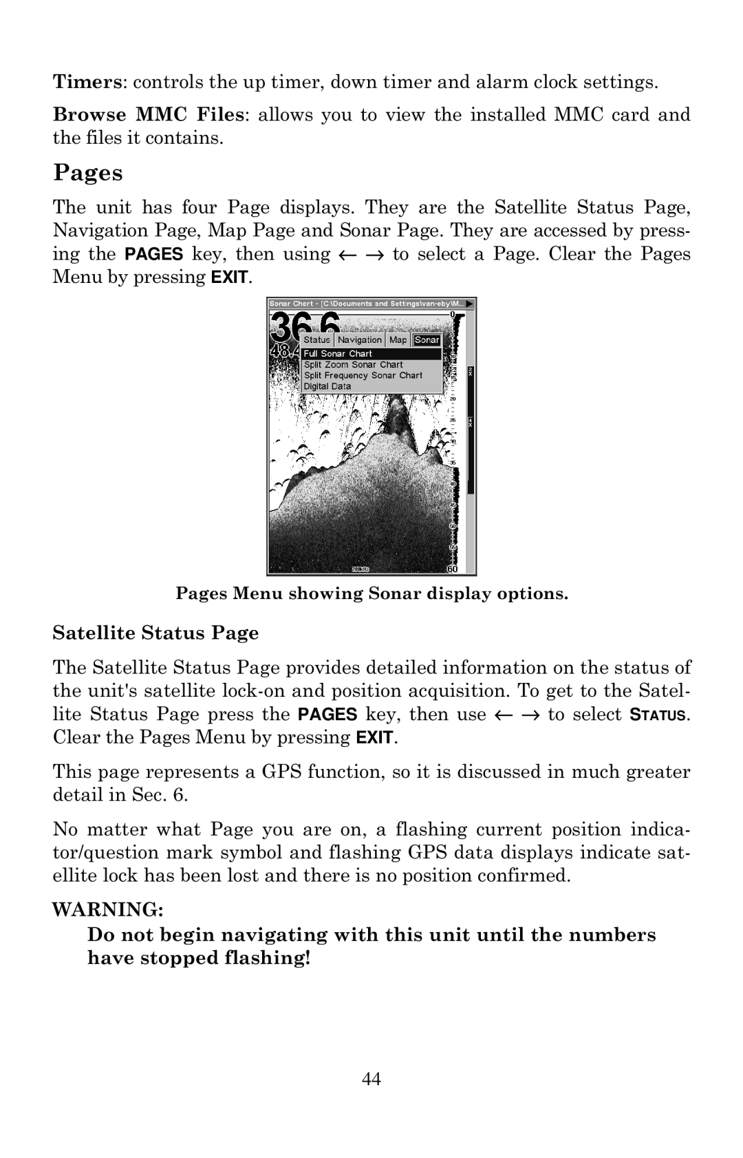 Eagle Electronics 640C, 640cDF manual Pages, Satellite Status 