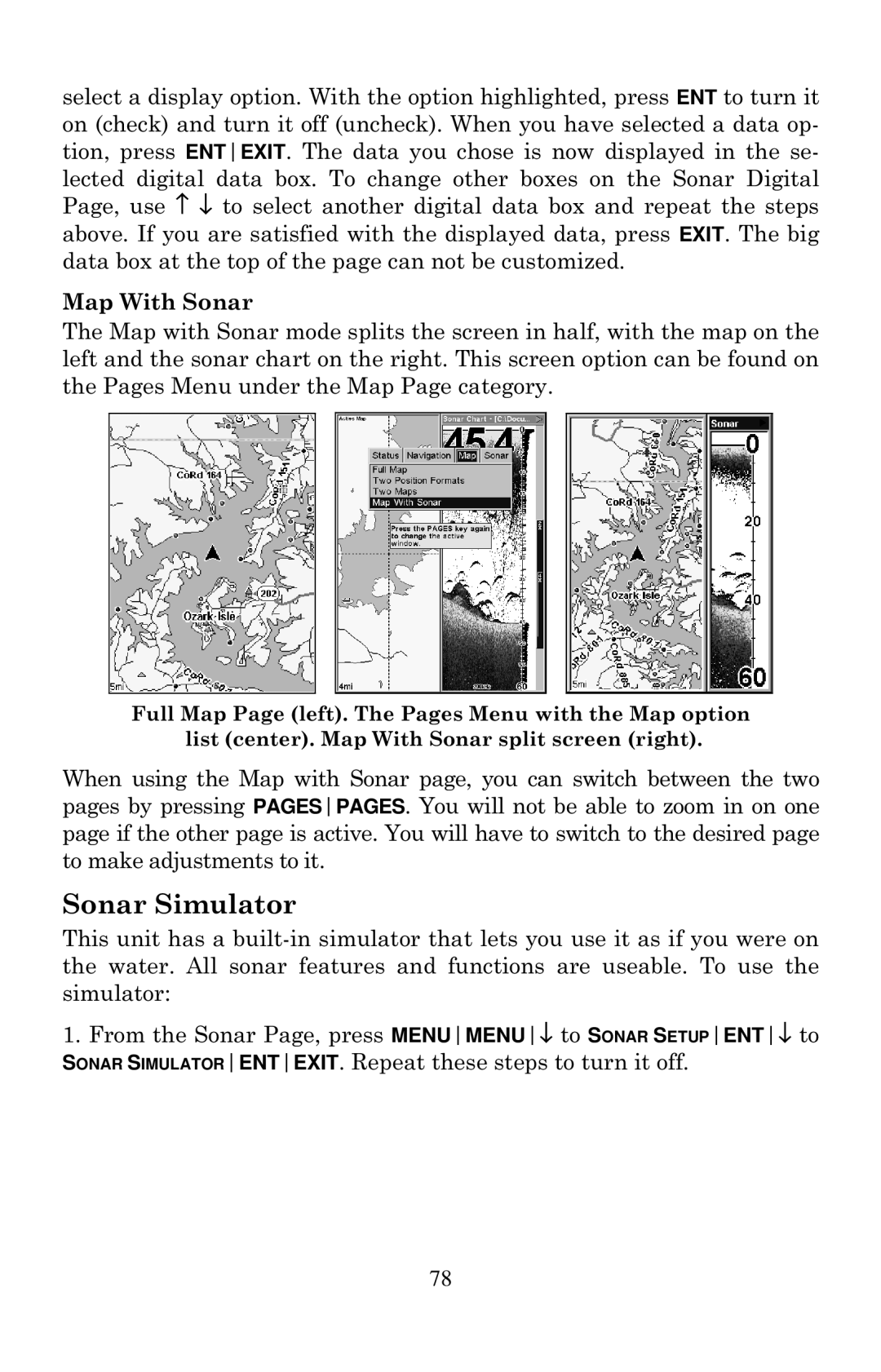 Eagle Electronics 640C, 640cDF manual Sonar Simulator, Map With Sonar 