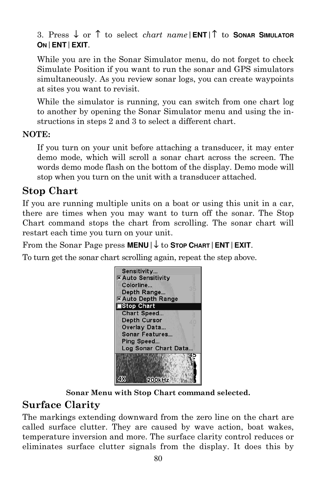 Eagle Electronics 640C, 640cDF manual Stop Chart, Surface Clarity 