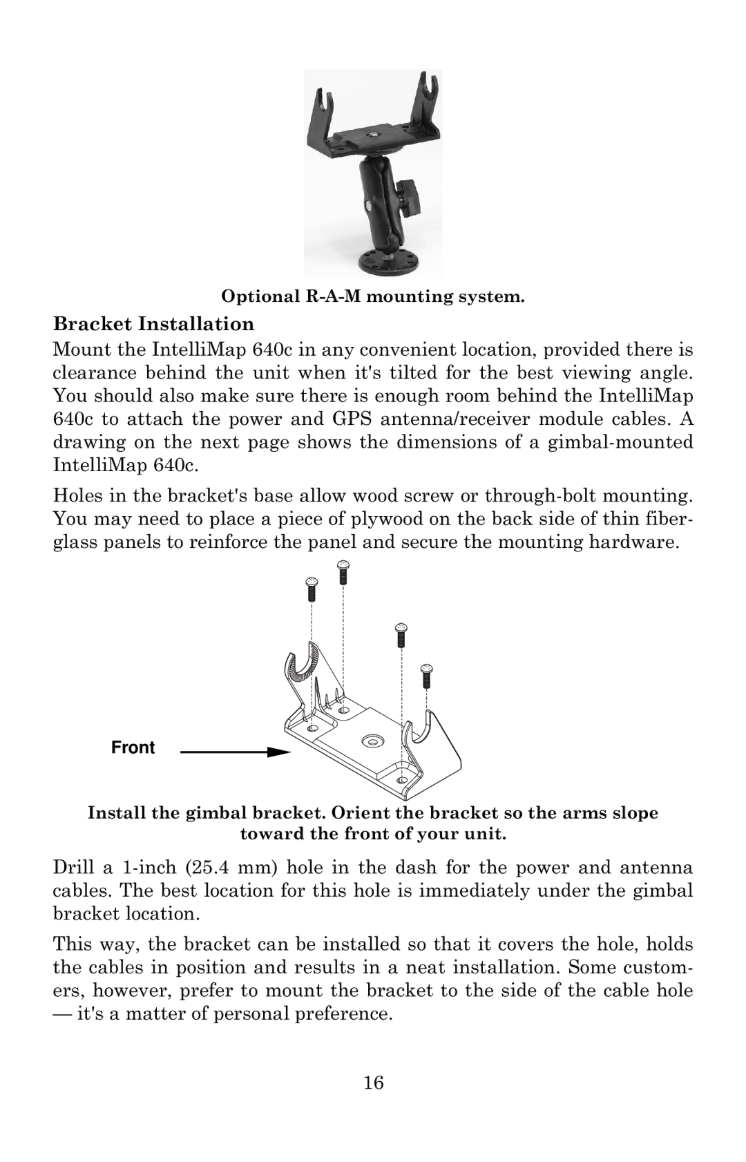 Eagle Electronics 640c manual Bracket Installation 