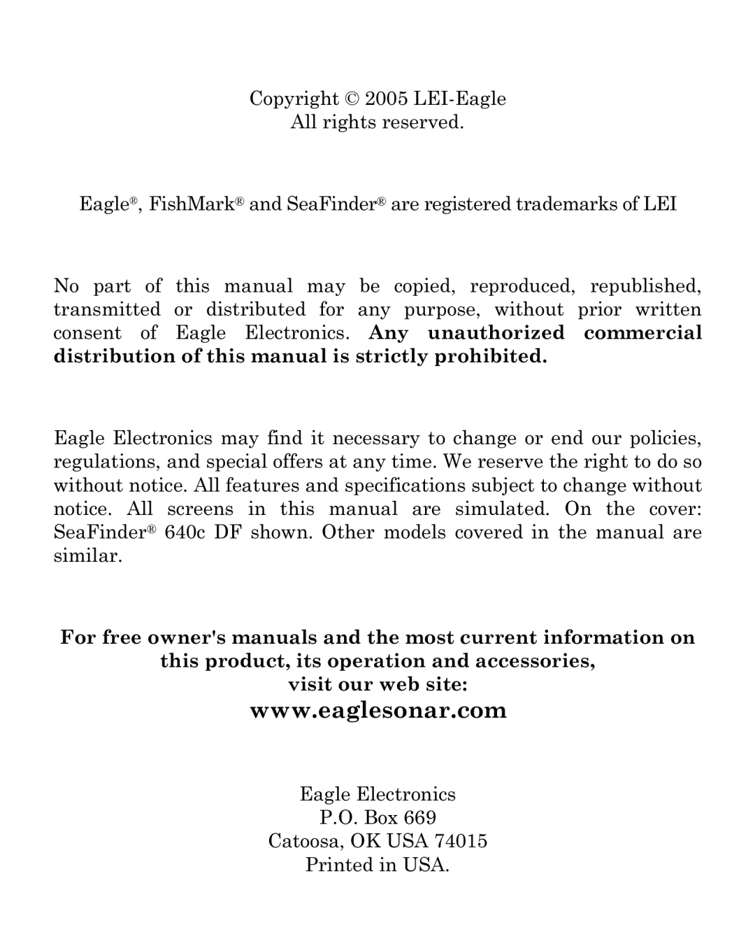 Eagle Electronics 640c manual 