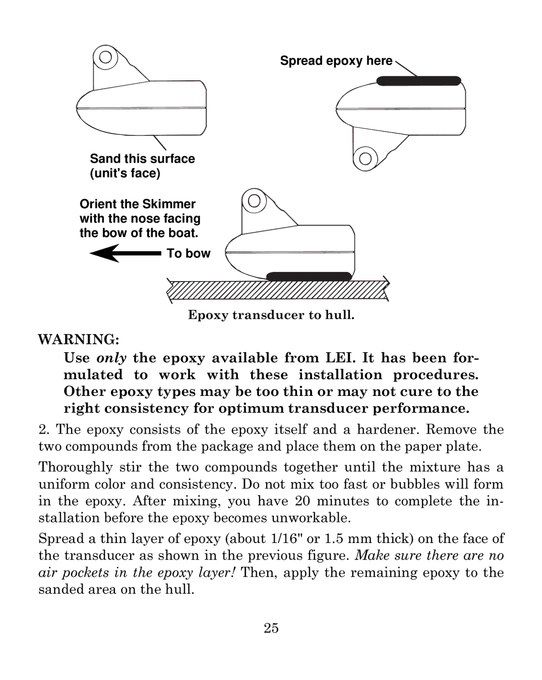 Eagle Electronics 640c manual Epoxy transducer to hull 